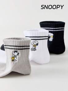 6/3/1 Pair SNOOPY Embroidered Women's Short Socks, Sports Socks, Sweat-Absorbent Casual Versatile Round Neck Socks - Multicolor - View 7