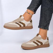 Women's Casual Sneakers, Fashionable Platform, Suitable For All Seasons, Flat Comfortable Lace-Up Athletic Shoes For Students Outdoor Wear - Màu be - Xem 2