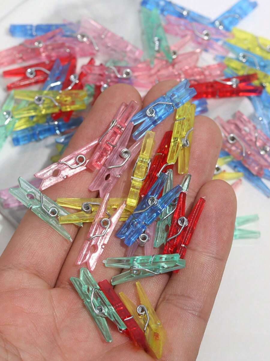 20/50/100pcs Mini Photo Clips, Transparent Spring Plastic Hanging Clip, Towel Photo Clip, Clothes Pin DIY Photo Wall Home Decoration - Multicolor - View 1