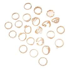 23 PCS  Fashion Simple Retro Cross Moon Leaf Ring   Gold Geometric Joint Jewelry - 銀色套裝 - 查看 6