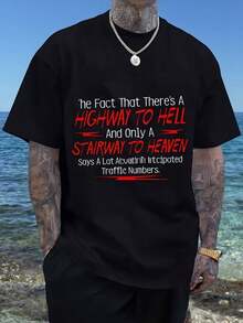There Really Is A Highway That Leads To Hell... Printed T-Shirt, Casual Crew Neck Short-Sleeved T-Shirt, Comfortable And Breathable T-Shirt. - Black - View 2