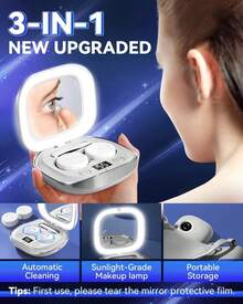 Contact Lens Cleaner Case, Ultrasonic Contact Lens Cleaning Machine With Lighted Mirror & Tweezer, Portable Care Tools For Home Travel, Daily Vision Care Device For Soft Hard Colored RGP Len - Grey - View 3