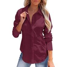 Women's Button-Up Shirt, Long-Sleeved, Solid Color, Versatile, Office-Style, Elegant Blouse - Burgundy - View 8