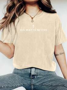 His Way Is Better Christian Shirt Comfortable Color Cute Christian Merch Jesus Shirt Simple Christian Faith Gift For Teenagers Christian Clothing - 杏色 - 查看 8