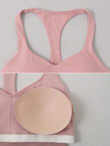 NcmRyu 1pc Women's Camisole With Padded Straps, Sports Bra Top - Pink - View 4