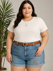 Women's PLUS SIZE Heart Belt With SILVER Pendant - 駝色 - 查看 1