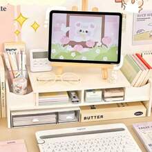 Desktop Monitor Stand With Storage Drawer - White - View 5