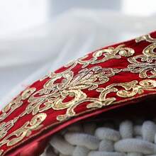 2026 New Luxury Gold Thread Embroidered Lace, Bridal Gown Sewing Accessory, Wedding Dress DIY Decorative Ribbon, Elegant Palace Style, Holiday Decor - Red Gold - View 6