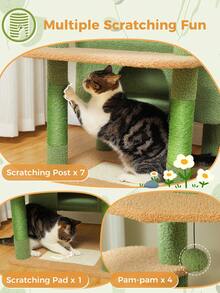 PAWZ Road 184 Cm Large Cat Tree, Cat Tower For Large Cats, Cat House With Sisal-Wrapped Scratching Posts And Padding, 2 Padded Resting Areas, Double House And Basket For Indoor Cats, Green - 綠色 - 查看 8