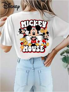 Soft Cotton Women's T-Shirt | Disney Mickey Mouse Retro Collage Graphic | Casual Summer Wear - 白色 - 查看 3