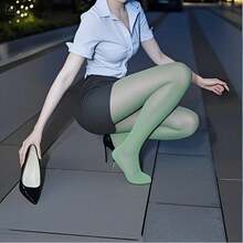 New Style Women's Oil-Shiny Stockings, Elegant And Slimming, Non-Slip, Sexy Black Silky Seamless Crotchless Design - 薄荷綠 - 查看 12