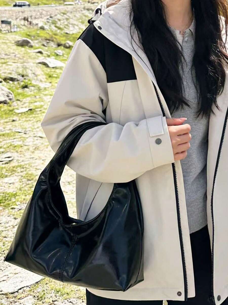 亮红色漆皮新月形单肩包 | 时尚优雅的新月形单肩包，适合派对、旅行和日常佩戴