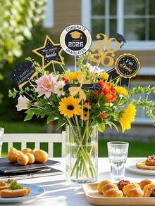 6pcs 2026 Graduation Party Vase Inserts, 2026 Graduate Congratulations, Graduation Party Decor, Graduation Theme Party Tabletop Centerpiece, Black Gold DIY Vase Inserts, Cake Topper, Graduation Party Favors, Graduation Season Vase Decor, Home Decor, Tabletop Centerpiece, Graduation Party Backdrop Decor, Photography Props, Graduation Congratulations, Graduation Gift - Black and Gold Graduation - View 7