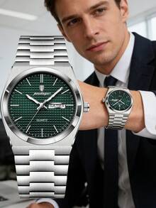 POEDAGAR 1pc Luxury Men's Stainless Steel Quartz Watch With Date And Day, Waterproof And Luminous - one-size - View 2