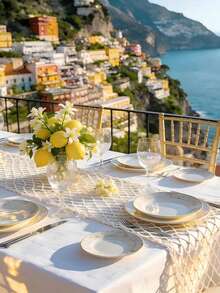 2pcs/Set Coastal Wedding Decorative Fishing Net, White Handwoven Fish Net With Mini Resin Starfish, Bohemian Beach Ceremony Arch Backdrop, Nautical Themed Aisle Runner & Photo Booth Prop, Perfect For Mediterranean & Rustic Outdoor Wedding Decorations - View 8