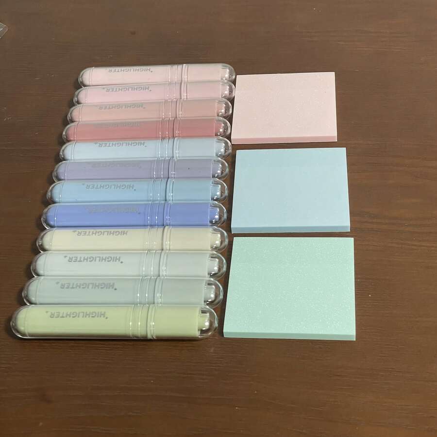 12 Colored Markers That Do Not Bleed Or Feather, Featuring High-Quality Ink. Perfect For Highlighting Notes In Class, Quick-Drying And Suitable For Various Papers. Ideal For Diaries, Art, Crafts - Highlighter+Notes - View 1