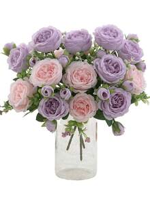 1/3pcs Artificial Peony Flowers, Reusable Fake Peony Bouquet - Home Indoor Decor, Artificial Flower Arrangement Center Decor, Outdoor Garden Yard Decor, Wedding Birthday Party Decor - Vase Not Included - Purple - View 1
