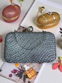 Handbags, Evening Bags, Bags With Rhinestones And Pearls, Removable Chain Shoulder Straps. - Silver - View 4