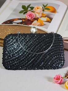 Handbags, Evening Bags, Bags With Rhinestones And Pearls, Removable Chain Shoulder Straps. - Black - View 5