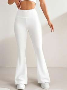 Quần legging ống loe cạp cao dáng suông ôm sát dành cho người nhỏ nhắn - Chất liệu co giãn, dáng xòe, thích hợp cho yoga và thể dục, thoáng khí, đồ tập gym cho nữ. - trắng - Xem 4