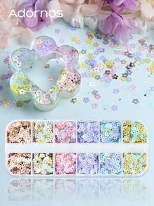 梅花亮片环氧树脂模具填充纸材料花朵薄片闪粉环氧树脂模具硅胶填充物春夏DIY钥匙扣制作材料 - 彩色 - 查看 3