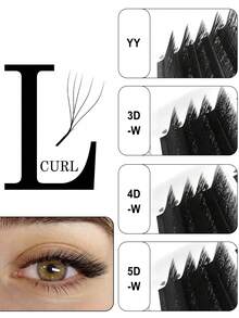CoMango 12 Pairs L-Curl 3D 4D 5D Pre-Fanned Lash Extension Set, W-Curl 0.07mm Faux Mink Natural Soft Flared Curly Thick Lashes - L - View 10