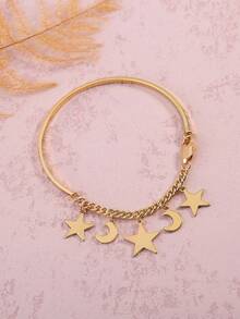 1pc Elegant & Gentle Women's Bracelet With Star & Moon Elements - Yellow Gold - View 3