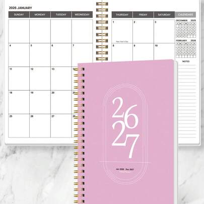 BUBU 1pc 2026-2027 Weekly & Monthly Planner Notebook, Spiral Bound Daily Schedule Academic Appointment Journal, Suitable For Home, School And Office Use, A5 Size, Back To School, Office Supplies, School Supplies, Gift For Women, Teacher's Day Gift, Mother's Day Gift