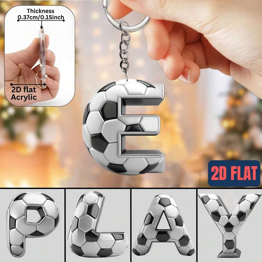 Móc khóa chữ cái bóng đá thiết kế phẳng 2D, dành cho cầu thủ và người hâm mộ bóng đá, có logo đội và tên cầu thủ - Quà tặng chủ đề bóng đá bằng acrylic, thích hợp làm quà tặng tiệc tùng, phụ kiện túi xách, móc khóa tập luyện/thi đấu và vật dụng trang trí, được chế tác với thiết kế phẳng 2D, là món quà dành cho mẹ, cha, lễ tốt nghiệp và giáo viên. - Móc khóa chữ cái hình quả bóng đá - Xem 1
