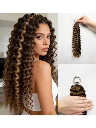 Human Crochet Hair For 16 Inch 60g 100 Strands Deep Wave Crochet Human Hair Bundles Pre-Separated Feather Crochet Human Hair Deep Wavy Invisible Crochet Hair Extensions Honey