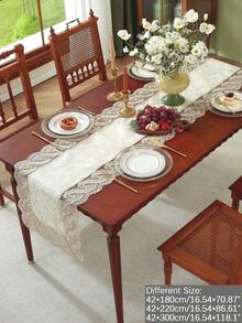 ABEST6522 Home&Living store 100% Polyester Fabric, Delicate Water-Soluble Embroidered Lace Trim, Kitchen Dining Table Runner, Placemats, Cabinet Scarf, Home Decor, Family Gathering, Holiday Decoration, Indoor Outdoor Party Wedding Decorations, 1pc Table Runner - Khaki - View 9