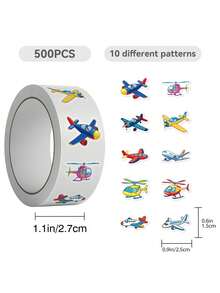 Rolo com 500 adesivos de avião de desenho animado. Adesivos autoadesivos divertidos, ideais para material escolar, álbuns de recortes, skates, agendas, guitarras, envelopes, presentes de Natal, decoração, Kindle, materiais para scrapbook e laptops. - 500 unidades/rolo - Ver 6