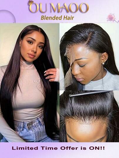 34 Inch Straight Wigs Human Blended Hair 13x6 13x4 5x5 Lace Front Wigs Human Blended Hair Pre Plucked 200 Density HD Transparent Straight Lace Frontal Wigs For Women Glueless Wigs Human Blended Hair Natural Color