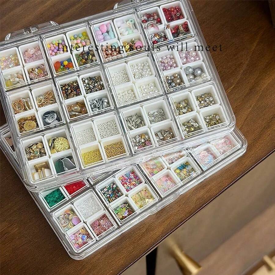 48 Grids Plastic Compartment Nail Accessories Storage Box Jewelry Earring Box Bead Screw Container Home Storage Case Display Organizer Container - Multicolor - View 1