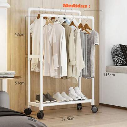 HAOSIN Cabideiro Multifuncional com Rodas Branco 1 Andar Organizador de Roupas e Calçados Porta Chapéus para Quarto