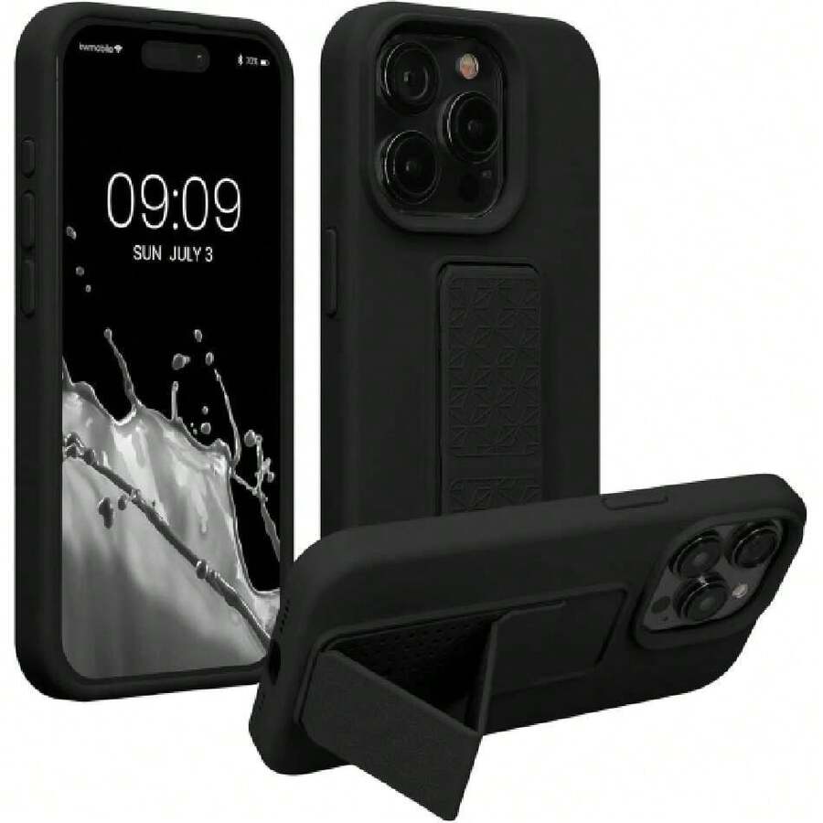 Compatible Case For IPhone 15 Pro - Mobile Phone Case With Stand And Finger Grip, Black, 41876138 - 紫丁香色 - 查看 1