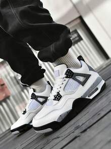 Men's White Grey Air Cushion Basketball Sneakers Perforated Mesh Sections Enhance Air Circulation For All-Day Comfort Transparent Air Cushion Unit In The Heel Delivers Responsive Cushioning And Shock Absorption. - 白灰 - 查看 7