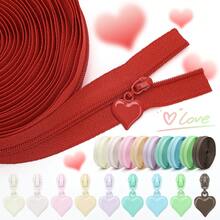 177 cm Cerniera a catena + 10 pezzi di cursori di cerniera coordinati, cursori di cerniera a forma di cuore solido, cerniera in nylon n. 3 nei colori macaron, adatti per borse, zaini, portafogli, tessuti per la casa, sostituzione per cucire e fai da te - #3 Nylon + Cuore - Visualizzare 7
