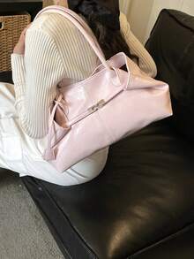 2026 Spring New Oil Wax Leather Large Capacity Bag, Retro Versatile Shoulder Tote Handbag For Women - Pink - View 4