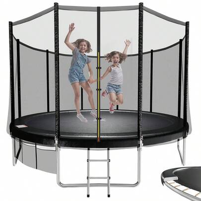 Devoko Outdoor-Trampolin Ø 183/228/305/366/427 cm Indoor-Trampolin Kinder-Gartentrampolin, Komplettset inklusive Schuhnetz, Leiter, Randabdeckung, Belastbarkeit 150 kg