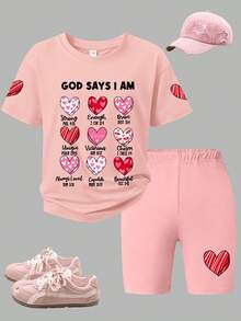 Conjunto de camiseta e shorts para meninas, roupa casual juvenil, estilo moderno e personalizado, ideal para escola, férias e uso diário, conjunto perfeito para primavera/verão. - Rosa - Ver 10
