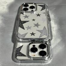 星空图案单件装奢华电镀按钮透明极简星空元素手机壳，兼容 16 Pro Max、17/16/15/14 Plus、13/12/11、Air - 彩色 - 查看 2