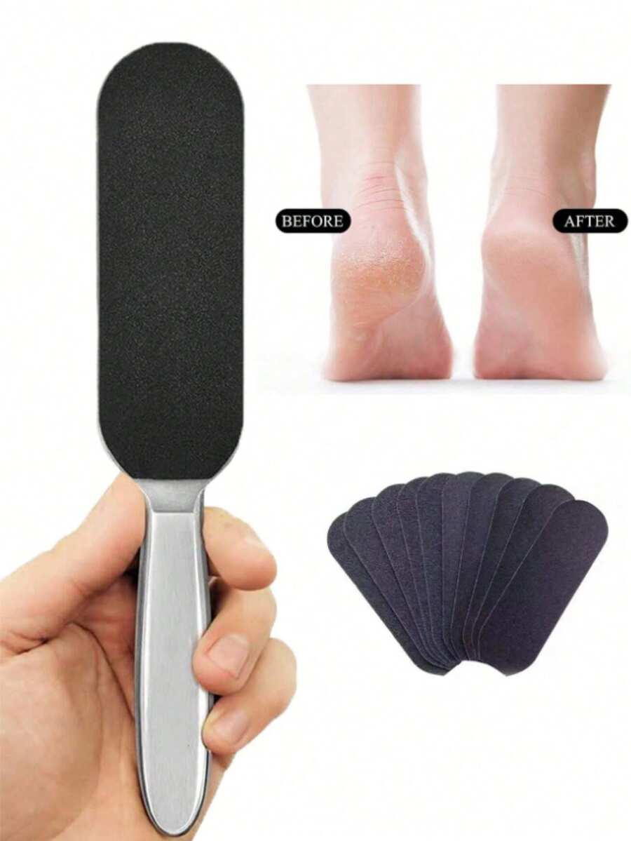 1 cái/10 cái Dụng cụ cạo gót chân bằng thép không gỉ, giấy nhám có thể tháo rời dùng để chăm sóc chân - Nhiều màu - Xem 1