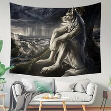 Emo White Wolf Tapestry - Funny Alpha Sigma Beta Design, Indoor Wall Hanging For Bedroom Decor, Soft Brushed Fabric, Horizontal Orientation, Wolf Decor - 1PC - View 1