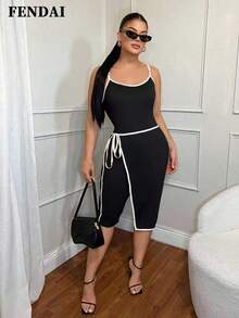 FENDAI Women's Minimalist Solid Color Jumpsuit, Spring/Summer Black Elegant - Black - View 8