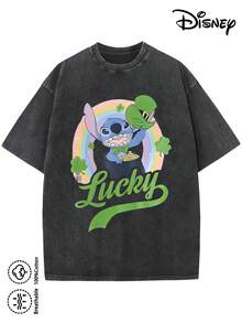 Disney T-Shirt For Men Made From 100% Cotton – Perfect For Family Holidays. This Soft, Pre-Washed Crew Neck T-Shirt With A Cute Stitch Print Features Vibrant And Appealing Details. The Fabric Is Durable And Easy To Care For. Ideal For Everyday Wear, Commuting, And More – For Pure Holiday Vibes. - 黑色 - 查看 1