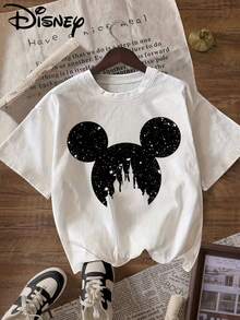 Disney 'Mickey Mouse Clubhouse' Patterned Printed T-Shirt, Round Neck Pullover Women'S Casual Sports Short-Sleeve Top - 白色 - 查看 1