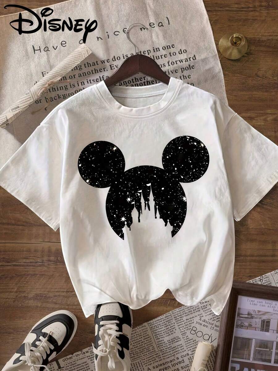 Disney 'Mickey Mouse Clubhouse' Patterned Printed T-Shirt, Round Neck Pullover Women'S Casual Sports Short-Sleeve Top - 白色 - 查看 1