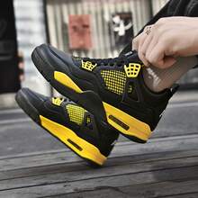 Men's Black & Yellow Color Block Basketball Sneakers, Retro Air Cushion Athletic Shoes - 黃黑 - 查看 5