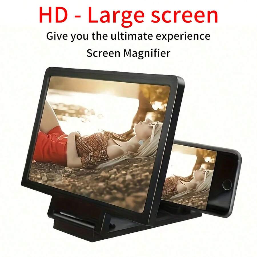 3D Phone Screen Magnifier - Dual Screen HD Magnifier With Portable Hands-Free Stand, Suitable For Smartphones/Tablets, Magnifies Videos, Live Streams, And Work - Black - View 1